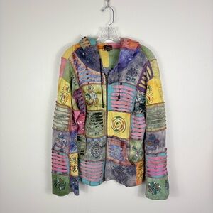 Rising International Multicolor Patchwork Hooded Bomber Jacket